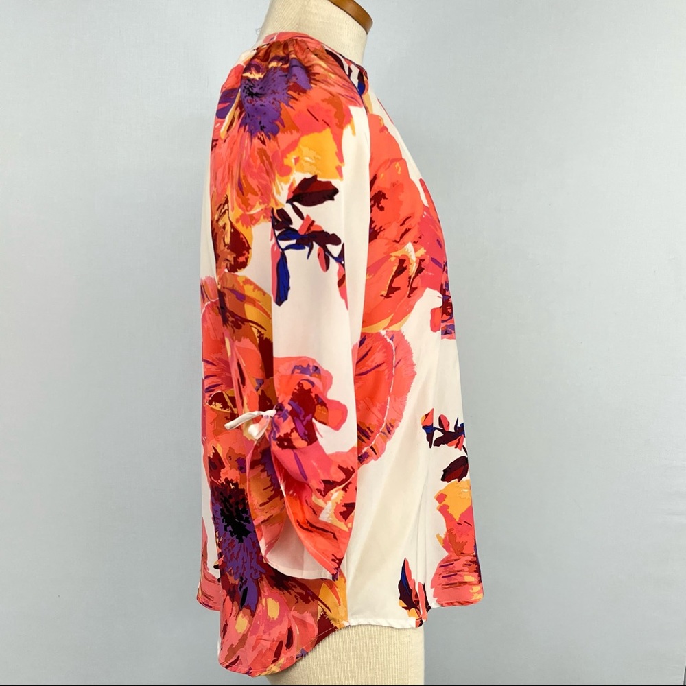 Yumi Kim Silk Floral Long Sleeve Yumi  Top Size XS in Cream and Coral - Picture 3 of 9